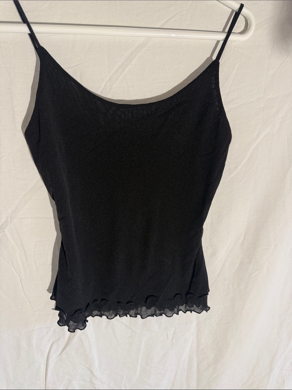 Brandy Melville Black Spaghetti Strap Ruffled Hem Tank Top